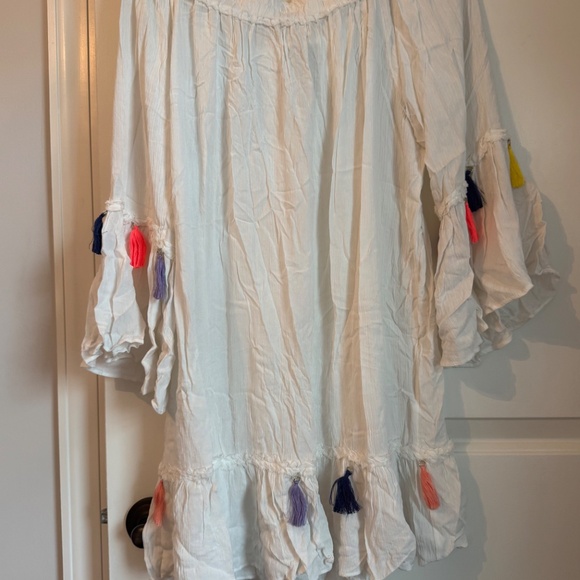 Surf Gypsy White Tassel off Shoulder Cover Up Dress MEDIUM - Picture 5 of 15